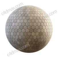 六边形状的混凝土路面地面贴图纹理素材Yellow Hexagon Conrete Pavement PBR Texture