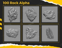 100组石头纹理深度贴图素材 ArtStation – 100 Rock Alpha Brushes