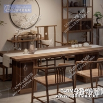 新中式茶桌椅博古架3D模型 FCH28054771409680