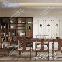 14250306新中式茶室模型博古架