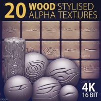 20个木纹刻痕法线贴图 20 Wood STYLISED Alpha Textures - 4k, 16bit