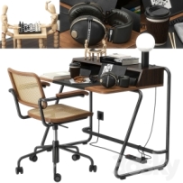 3dmax模型高模办公桌书桌电脑椅床头柜柜子电竞椅老板椅椅子桌子